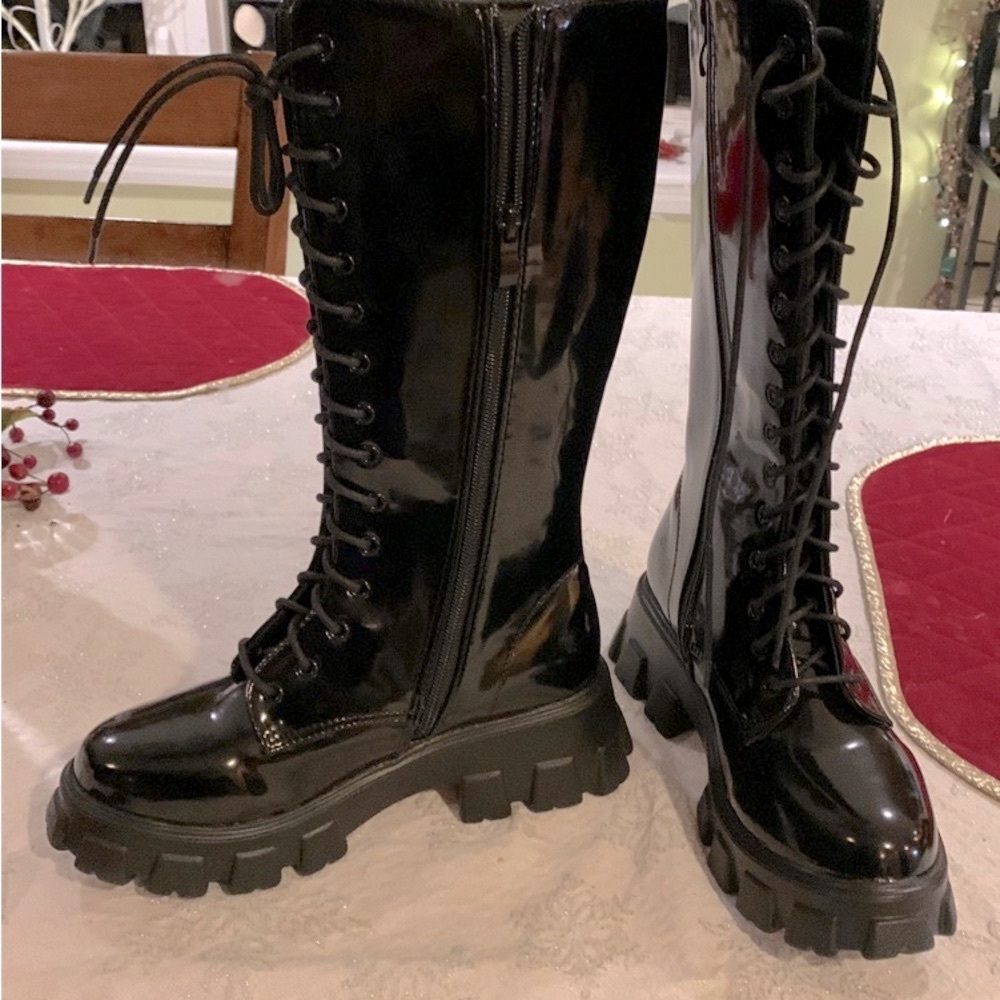 Shiny Black Combat Kick A** Boots